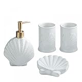 Ceramic Bath Ensemble Set White Seashell Bathroom Accessory Set Starfish Bathroom Accessories Set 4 Pieces for Home Bathroom Hotel (Shell)
