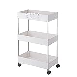 Beowanzk Bastelwagen,3 Etagen Rollwagen Küche,Servierwagen,Kitchen Trolley,Küchenwagen Schmal auf Rollen,Aufbewahrungswagen,Küchenrollwagen Regal 15cm Breit,Wagen mit Rollen Weiß