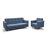 Polstergarnituren Sofa mit Sessel Schlafsofa Kippsofa Sofa mit Schlaffunktion Klappsofa Bettfunktion Couch - Scarlett (Blau)