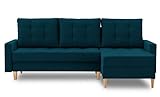 BETTSO-Ecksofa mit Schlaffunktion und Bettkasten, Couch für Wohnzimmer, Schlafsofa Sofagarnitur Sofa Eckcouch L-Form Wohnlandschaft mit Bettfunktion (227x75x148cm)-NELA (Türkis, Rechts)