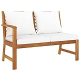 Homgoday Gartenbank Sitzbank 114,5 cm mit Cremeweißen Kissen Sofa Modular Gartenmöbel Set Garnitur Loungemöbel Sitzgruppe für Garten Terrasse Balkon Akazie Massivholz