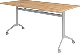 bümö® Klapptisch mit Rollen KF-Serie klappbar & fahrbar, Tischplatte 160 x 80 cm in Asteiche, Gestell Silber