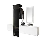 Vladon Garderobe Wandgarderobe Carlton Set 1, Korpus in Weiß matt/Paneel in Schwarz Hochglanz