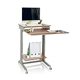 hjh OFFICE 830020 Schreibtisch Workstation Buche/Grau Stehpult Home-Office, höhenverstellbar mit Rollen, Tastaturauszug