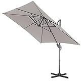 ACAZA Ampelschirm eckig 250 x 250 cm, Sonnenschirm mit Schirmständer, Schirm mit Kurbel für Balkon oder Terrasse, Gartenschirm ohne Schutzhülle, knickbar mit Windauslass, hellgrau