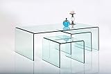 Kare Design Couchtisch Glas Clear Club 3er Set, Glastisch Wohnzimmer, Beistelltisch Glas, Designer Tisch, Kaffeetisch Set (H/B/T) Groß 36x90x50cm/ Klein 32x40x36cm
