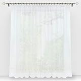HongYa Stores Voile Gardine Schal Transparenter Vorhang mit Satinband Kräuselband H/B 225/300 cm Weiß