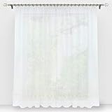 HongYa Stores Voile Gardine Schal Transparenter Vorhang mit Satinband Kräuselband H/B 170/450 cm Weiß