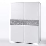 PULS Eleganter Kleiderschrank mit viel Stauraum - Vielseitiger Schwebetürenschrank in Weiß, Bauchbinde Beton - 170 x 195 x 58 cm (B/H/T)