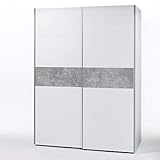 PULS Eleganter Kleiderschrank mit viel Stauraum - Vielseitiger Schwebetürenschrank in Weiß, Bauchbinde Beton - 170 x 195 x 58 cm (B/H/T)