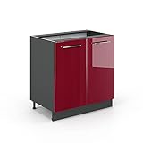 Vicco Spülenunterschrank 80 cm Küchenschrank Hängeschrank Küchenzeile Fame-Line (Bordeaux Hochglanz)