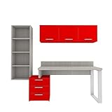 MOBILFINO CAMERETTE PRISMA17 - Studio-Ecke mit Tagesbibliothek und Würfel - Eiche Rock und Rot, Links