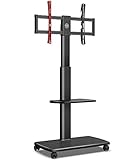 FITUEYES TV Bodenständer Rollbar mit 2 Ablagen TV Standfuß TV Ständer Fernsehstand mit Rollen höhenverstellbar schwenkbar für 32 bis 70 Zoll Flachbildschirm bis zu 40kg Max. VESA 400 * 600