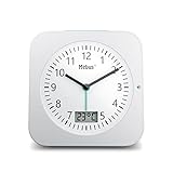 MEBUS Funk-Wecker mit Temperaturanzeige, Datum, Reisegröße, Batteriebetrieben, Schlummer-Wecker, großes Display, mit Beleuchtung, Farbe: Weiss, Modell: 25610 L 4,3 x B 9,3 x H 9,4 cm