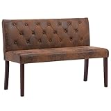 vidaXL Sitzbank mit Rückenlehne Retro-Stil Polsterbank Flurbank Bank Wartebank Wohnzimmer Flur 120cm Braun Wildleder-Optik Gummibeine