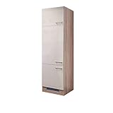 Flex Well Kühlschrankumbauschrank Nepal - Umbauschrank für Kühlschrank - 3-türig - Breite 60 cm - Creme glänzend/Eiche Sonoma