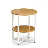 monque Einfacher Kleiner Couchtisch, Beistelltisch Mit Regal, Sofatisch Aus Eisen Für Schlafzimmer, Balkon, Arbeitszimmer, Runder Beistelltisch Mit Aufbewahrung, 40 X 47 cm(Size:40 * 47CM,Color:B)