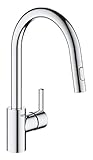 GROHE Feel - Einhand-Spültischbatterie (hoher C-Auslauf, Einlochmontage, herausziehbare Dual Spülbrause, Schnell Montage System), chrom, 31486001