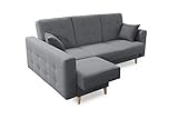 Robin Hilton Ecksofa mit Schlaffunktion Bettkasten 2 Kissen Sofa L-Form Schlafsofa Freistehende Eckcouch Schlafcouch Wohnzimmermöbel Wohnlandschaft Grau