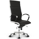 VERSEE Design Bürostuhl Chefsessel Montreal - Echt-Leder - schwarz - Drehstuhl, Bürodrehstuhl, Schreibtischstuhl, Chefstuhl, Designklassiker, hochwertige Verarbeitung, Stuhl, 150 kg Belastbarkeit