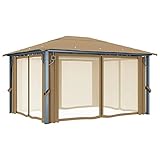 Homgoday Pavillon mit Vorhang Gartenzelt Partyzelt Festzelt Gartenpavillon Metallrahmen Terrassenpavillon Festzelt mit Dach UV-Schutz 400x300 cm Taupe Aluminium