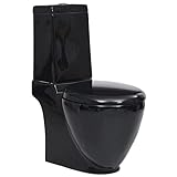 JUNZAI WC Keramik-Toilette Badezimmer Rund Senkrechter Abgang Schwarz
