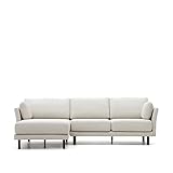 Kave Home - Sofa Gilma 3-Sitzer Chenille Beige Füße schwarz und Ottomane rechts oder links 2