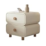 Nachtschrank Einzigartige Nachttische aus Kunstleder, 2 Schubladen, Holz-Nachttisch, Beistelltisch mit Holzfuß, moderner Stil for Schlafzimmer-Aufbewahrungsmöbel, 19,6 Zoll, Beige Nachtkommode ( Size