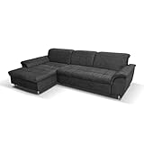 Kabs® Ecksofa Drenchia - gemütliches graues Sofa in L Form mit Kopfteilverstellung, Ottomane Links, Schlichte Couch mit Bezug aus Mikrofaser & Rücken echt, Eckcouch, Maße: 279 x 81 x 162 cm