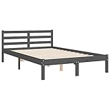 Tidyard Massivholzbett mit Kopfteil Bettgestell Bett Holzbett Bettrahmen Lattenrost Schlafzimmerbett Schlafzimmermöbel Hotelbett Designerbett Seniorenbett 120 x 190 cm (B x L) (4FT Small Double) Grau