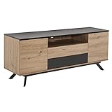 FineBuy Lowboard 150x60x40 MDF Eiche-Dekor/Schwarz TV-Kommode mit Zwei Türen | Design TV-Schrank Hoch | Fernsehtisch Fernsehschrank Modern | Fernsehkommode Wohnzimmer mit Stauraum