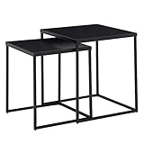 FineBuy Wohnzimmertisch 2er Set Metall Beistelltisch Eckig Schwarz | Design Beistelltisch Industrial | Sofatisch Couchtisch Quadratisch | Tischset 2-teilig Satztisch Stahl