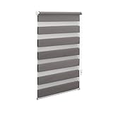 OBdeco Doppelrollo Duo Rollo Klemmfix ohne Bohren für Fenster lichtdurchlässig und verdunkelnd (80x130cm（Stoffbreite:ca.76cm）, Grau)