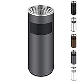 WELLGRO 2 in 1 Standaschenbecher & Mülleimer - Edelstahl, 24,5 x 60 cm (ØxH) - Farbe wählbar, Farbe:Grau