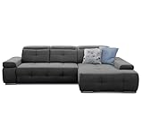 Cavadore Schlafsofa Mistrel mit XL-Longchair, Ecksofa mit leichter Fleckentfernung dank Soft Clean, geeignet für Haushalte mit Kindern, Haustieren, 273 x 77 x 173, dunkelgrau