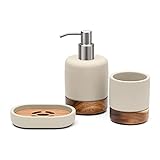 Creativefine Modern Badezimmer-Zubehör-Set aus Holz, Badaccessoires-Set, 3-teiliges Bad Set aus Seifenspender, Seifenschale u. Zahnbürstenhalter