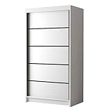 Sofnet Kleiderschrank Letto IV 100 cm - Modern Schwebetürenschrank, Schiebetürenschrank mit Kleiderstange und Einlegeboden, Schlafzimmerschrank, Schiebetüren - 100x200x58 cm (Weiß)