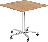 bümö® Säulenhubtisch ST Besprechungstisch zum sitzen & Stehen, Tischplatte eckig 80 x 80 cm in Asteiche, Gestell verchromt
