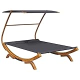 vidaXL Bugholz Loungebett mit Dach Sonnenbett Gartenliege Lounge Outdoor Bett Hängematte Sonnenliege 165x203x138cm Massivholz Anthrazit