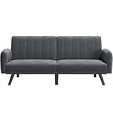 VASAGLE Schlafsofa, Schlafcouch, Bettsofa, Bezug aus Samt, Beine aus Massivholz, 195 x 88 x 78 cm, klappbar, Ausklappsofa, für Wohnheim, kleine Räume, grau LCS700G02