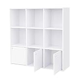 VASAGLE Bücherregal, Bücherschrank, Regal, mit Türen, DVD-Regal, Aufbewahrungsregal, Standregal, für Wohnzimmer, Schlafzimmer, Kinderzimmer, Büro, weiß LBC33WT