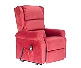 POLTRONE ITALIA Carl 2 Motoren Sessel mit aufstehhilfe Medizinisches Gerät Trolley-Räder Mikrofedersitz Flauschige Samt fernsehsessel elektrisch schlafsessel Rot