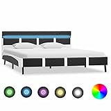 RONGQI Bettgestell, Bett, Lattenrost, Bettrahmen, Jugendbett, Bed Frame, mit LED Grau Kunstleder 120 x 200 cm