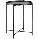 TecTake 800911 Beistelltisch rund aus Metall, rustikaler Flair, abnehmbare Ablagefläche, stabil und standsicher, Couchtisch für Wohnzimmer Schlafzimmer Balkon, Ø45,5 x H53 cm (Schwarz | Nr. 404185)