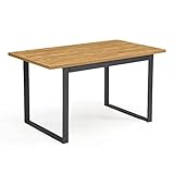 B&D home Esstisch, Küchentisch für 4 Personen, Holztisch, Kufengestell schwarz, für Esszimmer, Küche, modern,Wildeiche, 140x80 cm, 11208-TEST-US