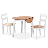 ZEYUAN Essgruppe 3-TLG Esstisch Mit Stühlen, Tisch Mit Stühlen Set, Tisch Esszimmer, Esszimmergruppe, Esszimmer Set, Tischgruppe, MDF und Gummibaumholz Weiß