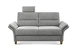 CAVADORE 2-Sitzer Sofa Wyk / 2er Couch im Landhausstil mit Federkern, Kopfstütze + Holzfüßen / 166 x 90 x 89 / Chenille, Hellgrau