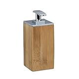 Relaxdays Seifenspender Bambus, nachfüllbar, eckig, HxBxT: 17 x 7 x 7 cm, Lotionspender, 225 ml, Holz, natur