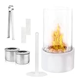 Deals by MK moderner Tischkamin - Kamin für Indoor und Outdoor in weiß - Ethanol Kaminfeuer - Tischkamin mit 2 Brennkammern verwendbar mit Bioethanol - Geschenkideen als Home Decor/Ostergeschenke