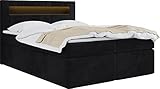 WFL GROUP Boxspringbett mit Bettkasten 120x200 140x200 160x200 180x200 200x200 Doppelbett Gepolstert Bett Mit Matratze und Topper - Stauraumbett mit Kopfteil - Schwarz Samt - 120 x 200 cm